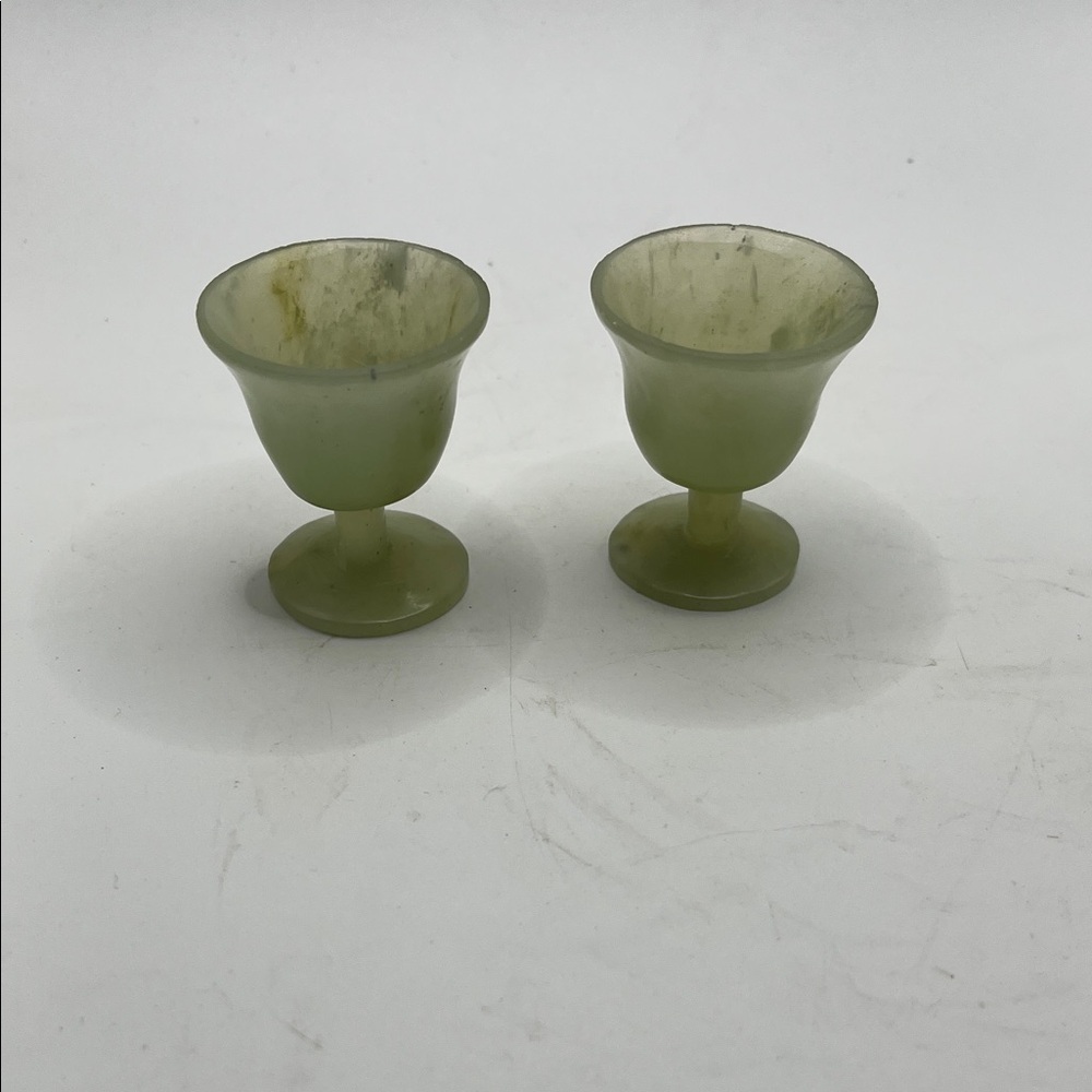Pair Antique Miniature Carved Jade Goblets